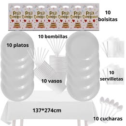 Pack Cotillón blanco x10 Cumpleaños