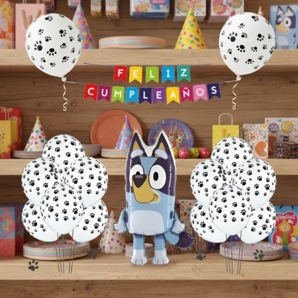 Kit Decoración Fiesta Cumpleaños Globos Bluey Y Bingo