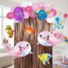Set Globos Bebe Ballena Rosa Con Cortina Cumpleaños