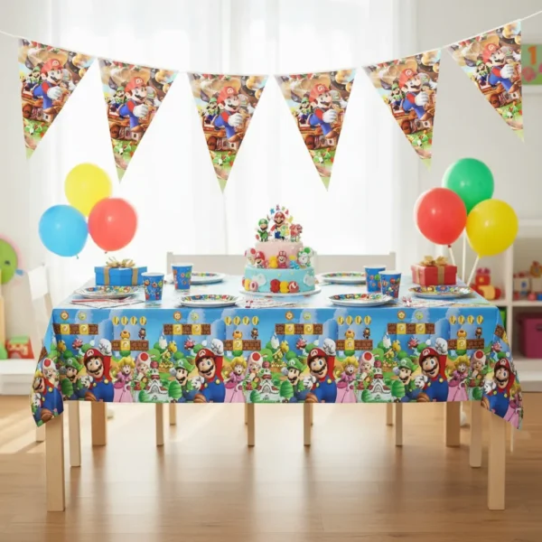 Set Decorativo Mantel Y Banderin Mario Bros