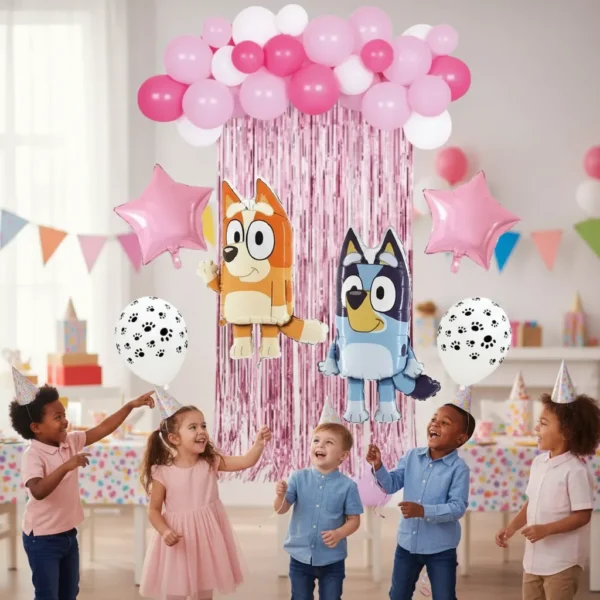 Set De Globos Decorativo Bluey  y Bingo Rosa Niña