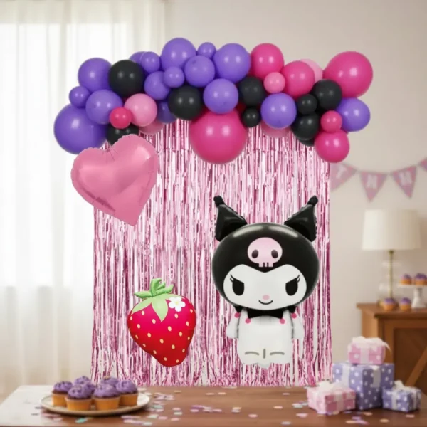 Set De Globos Decorativo Kuromi  Frutilla Fiesta Cumpleaños