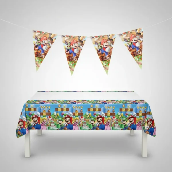 Set Decorativo Mantel Y Banderin Mario Bros