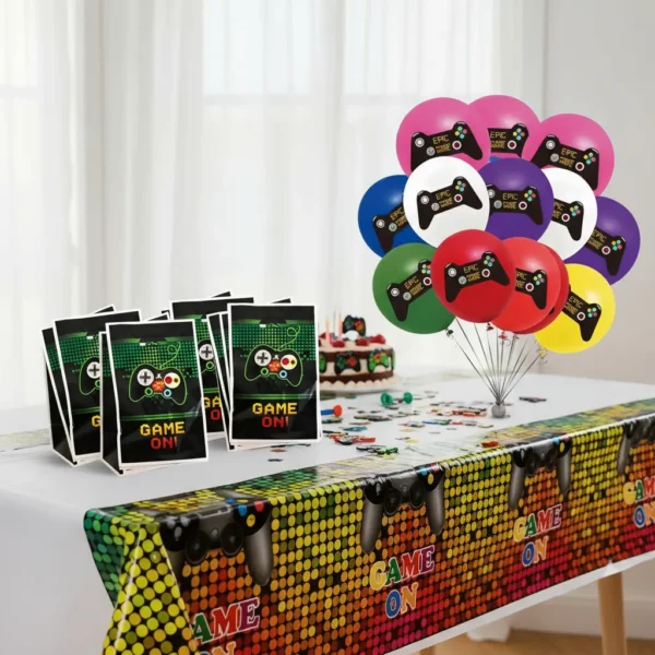 Pack De Mantel Bolsas Y Globos Cumpleaños Gamer Game On