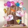 Set Globos Bebe Ballena Rosa Con Cortina Cumpleaños