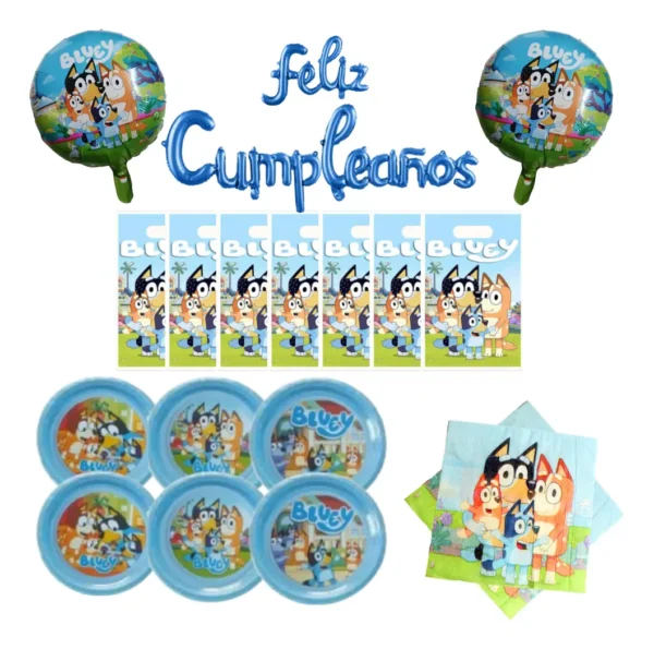 Set De Globo Feliz Cumple, Bolsitas De Bluey Y Bingo