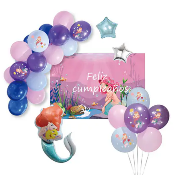 Set de globos látex de sirena  con fondo Decorativo