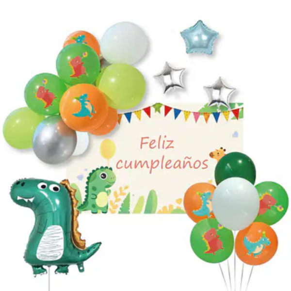 Set de globos látex de dinosaurios con fondo Decorativo