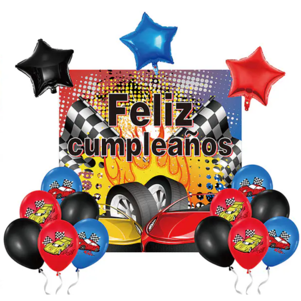 Set de globos látex con fondo de auto