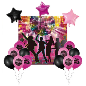Set de globos látex con fondo de discoteca