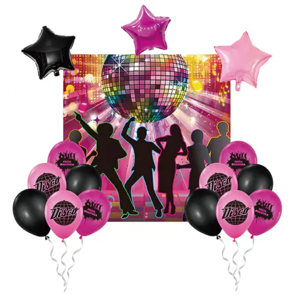 Set de globos látex con fondo de discoteca