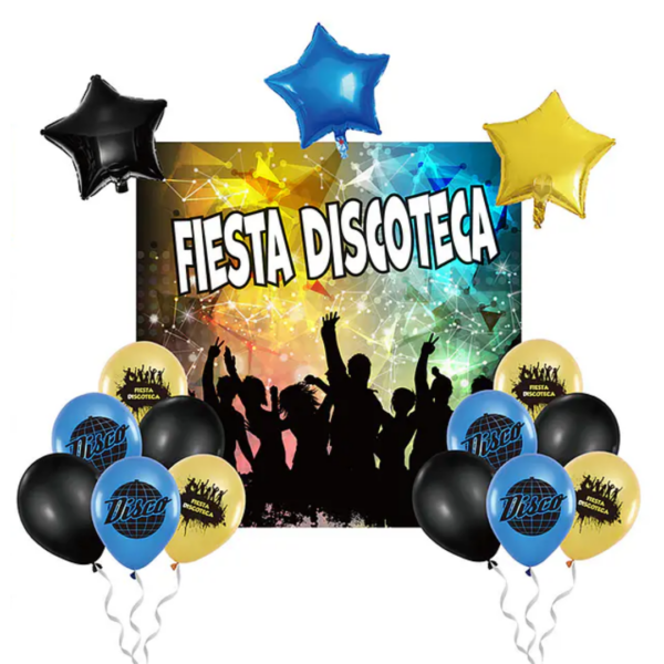 Set de globos látex con fondo de discoteca decorativo