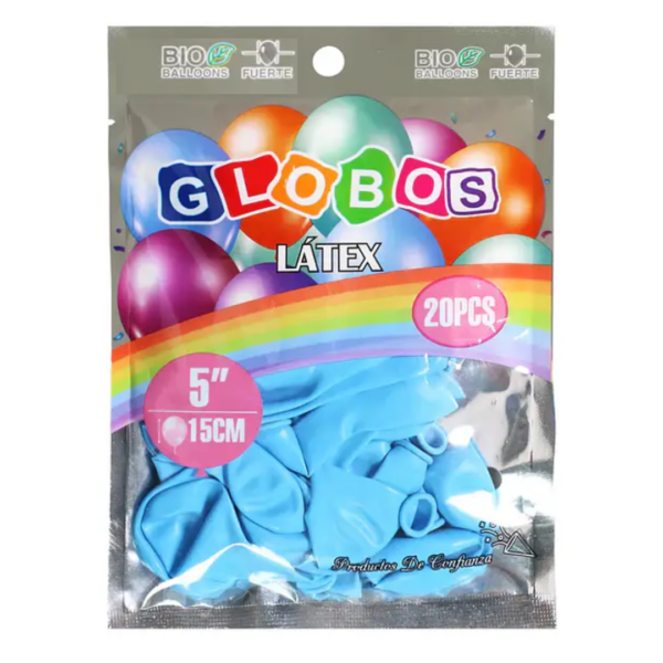 Paquete de Globos de látex celeste mate