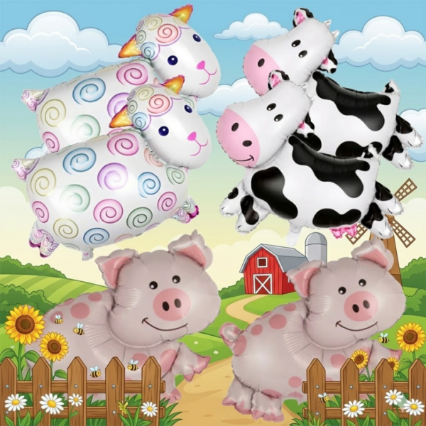Set Globos Metalizado Animales La Granja Cumpleaños