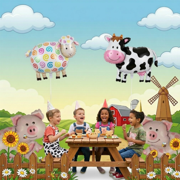 Set Globos Metalizado Animales La Granja Cumpleaños