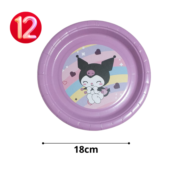 Platos Desechables  Kuromi  18 Cm Para Fiesta