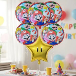 Pack 6 Globos Redondos Metalizado Cumpleaños Mario Bro