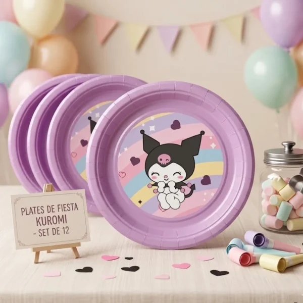 Platos Desechables  Kuromi  18 Cm Para Fiesta