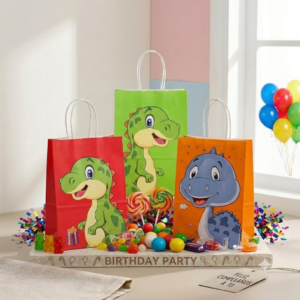 Pack 12 Bolsas De Regalo Papel Kraft Dinosaurios