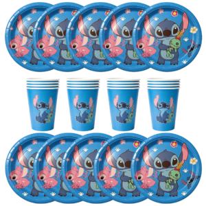 Pack Platos Y Vasos Stitch Para 10 Niños Cumpleaños