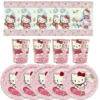 Pack Platos Y Vasos +  Servilletas Hello Kitty Para 10 Niños Cumpleaños