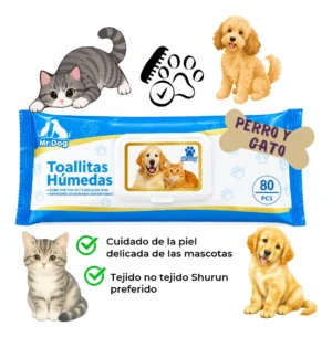 Toallitas Húmedas Mascotas Perro Gato Hipoalergénica 80 Unidades