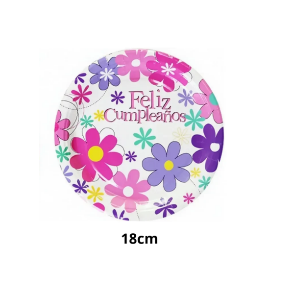 Pack Platos Y Vasos Flores Para 10 Niñas Cumpleaños