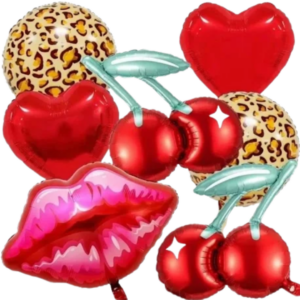 Pack De Globos metalizado Cereza Print Decorativo Cumpleaños